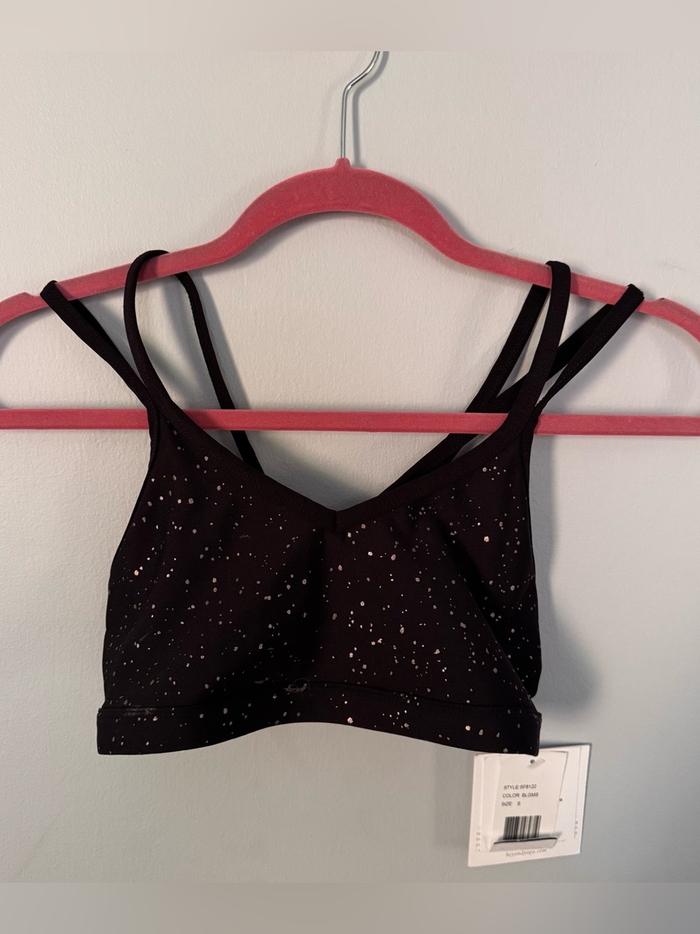 NWT Beyond Yoga Black Speckled Strappy Sports Bra Size Small Made in USA